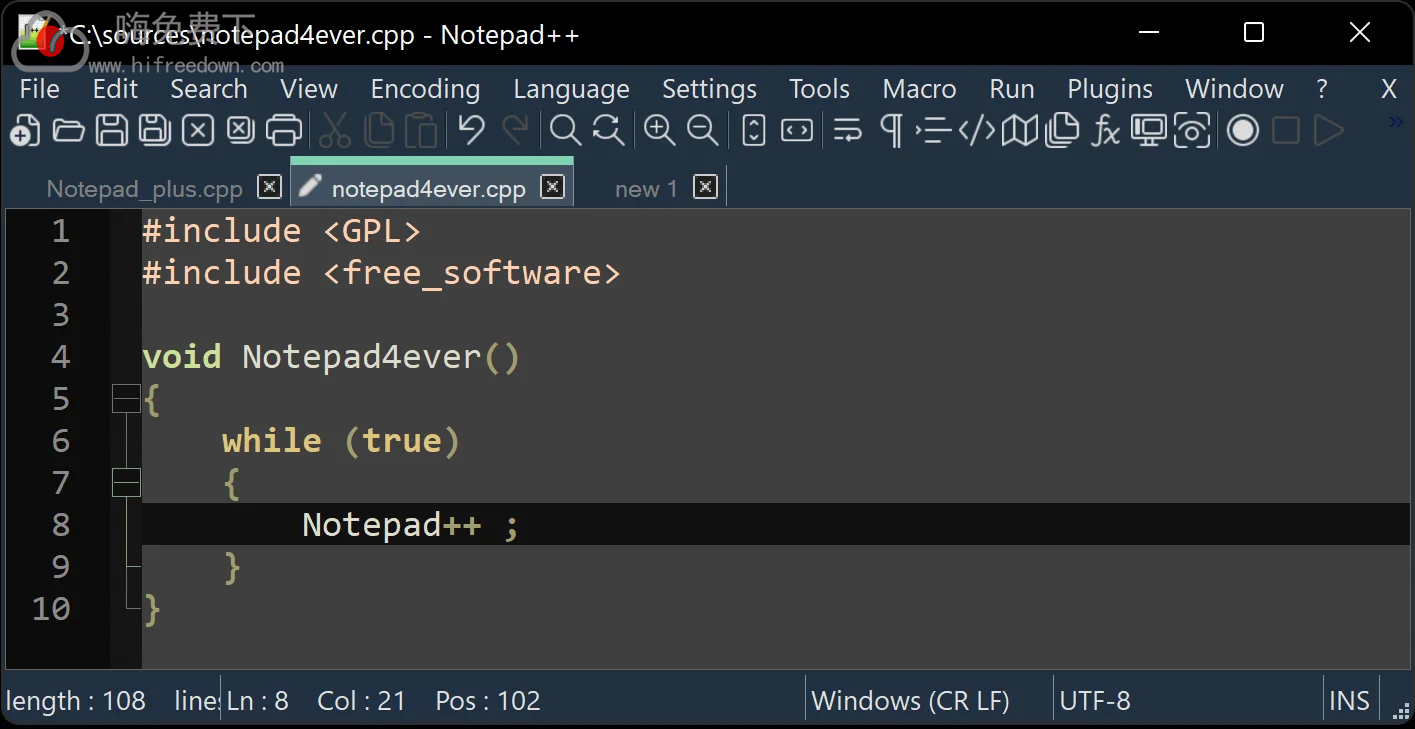 Notepad++：功能卓越的代码编辑器 v8.8.3 多语言便携版本-嗨免费下